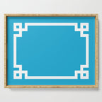 Bright Sky Blue and White Greek Key Border Serving Tray Gallery Image 1