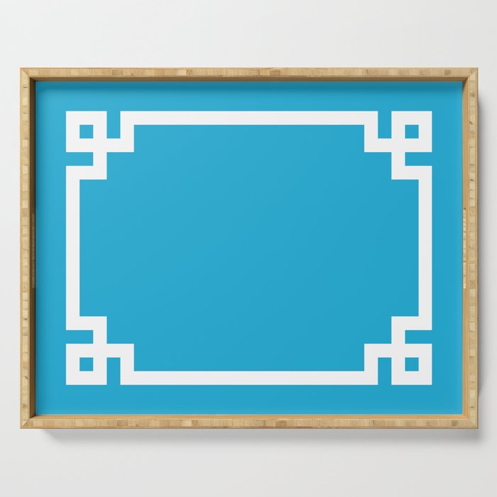 Bright Sky Blue and White Greek Key Border Serving Tray Gallery Image 1