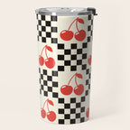 Red Cherries, Black & White Double Checker Travel Mug Gallery Image 2