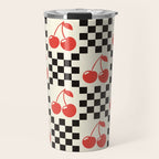 Red Cherries, Black & White Double Checker Travel Mug Gallery Image 1