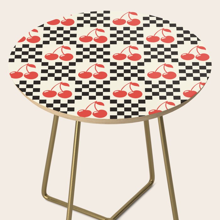 Red Cherries, Black & White Double Checker Side Table Gallery Image 2