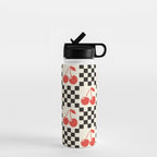 Red Cherries, Black & White Double Checker Water Bottle Gallery Image 1