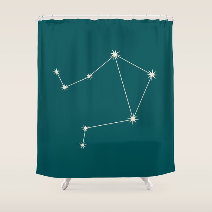 Libra Zodiac Star Constellation Line Art Deep Teal Shower Curtain Gallery Image 1