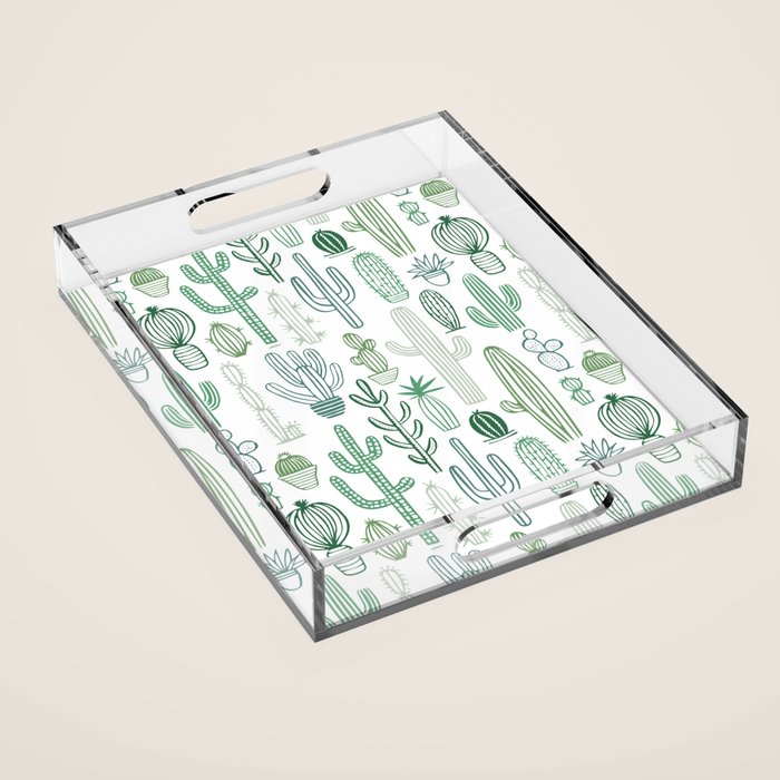 Cactus plant hand drawn doodle pattern Acrylic Tray Gallery Image 1