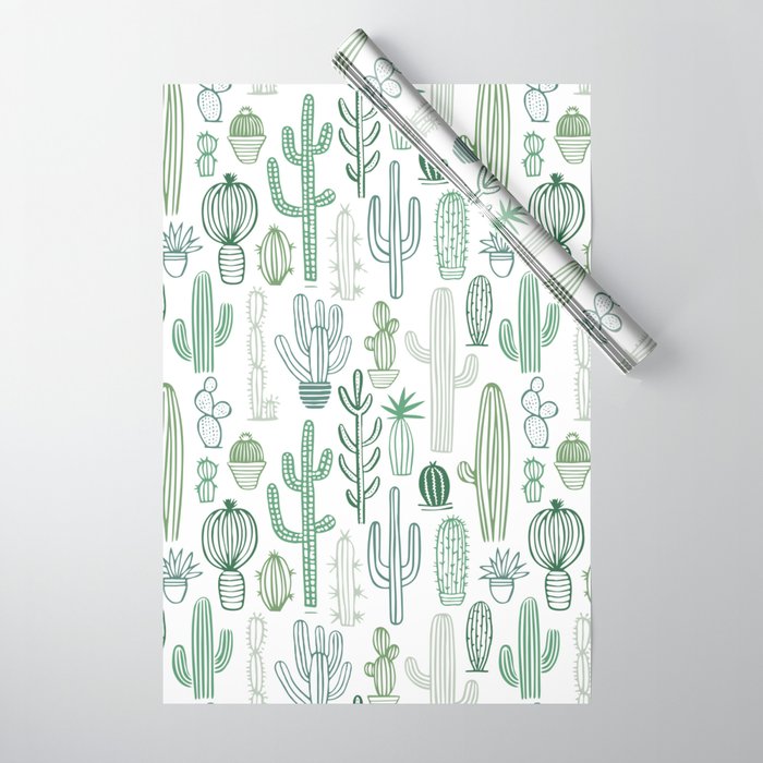 Cactus plant hand drawn doodle pattern Wrapping Paper Gallery Image 1
