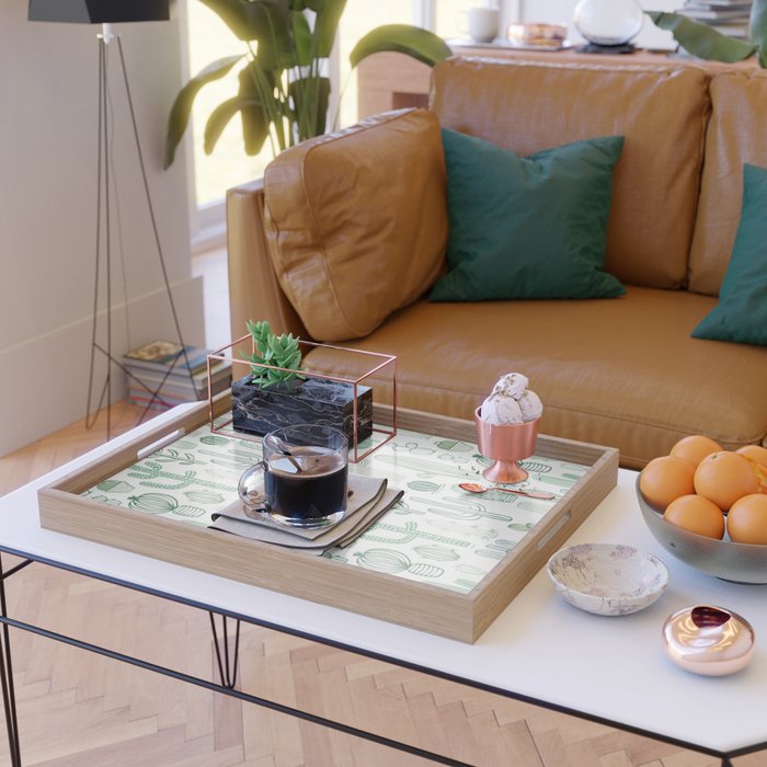 Cactus plant hand drawn doodle pattern Serving Tray Gallery Image 2