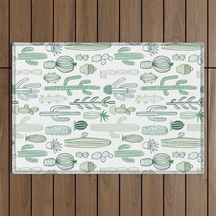 Cactus plant hand drawn doodle pattern Outdoor Rug Gallery Image 1