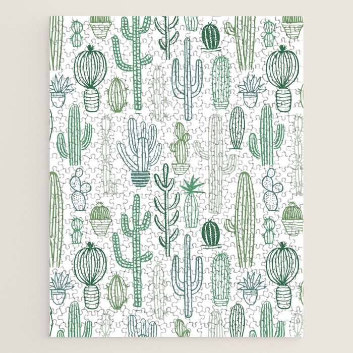Cactus plant hand drawn doodle pattern Jigsaw Puzzle Gallery Image 1