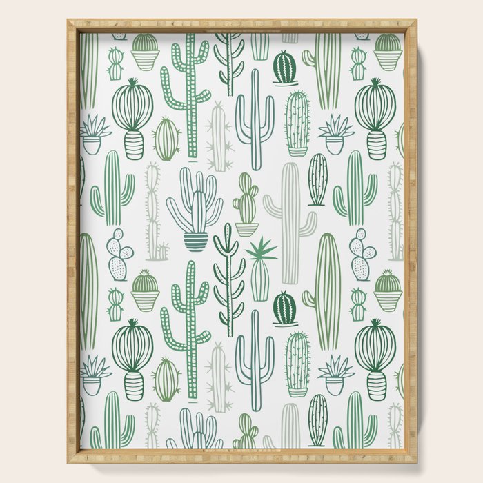 Cactus plant hand drawn doodle pattern Serving Tray Gallery Image 1