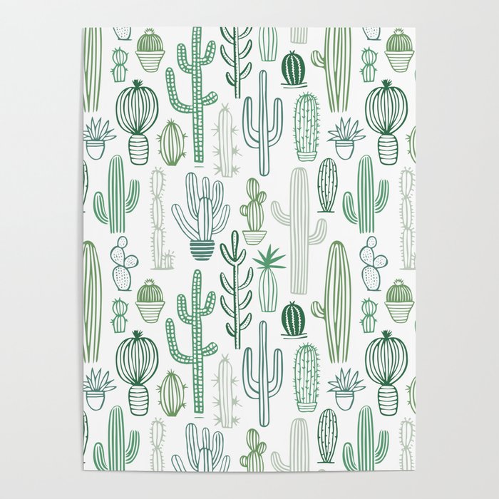 Cactus plant hand drawn doodle pattern Poster Gallery Image 4