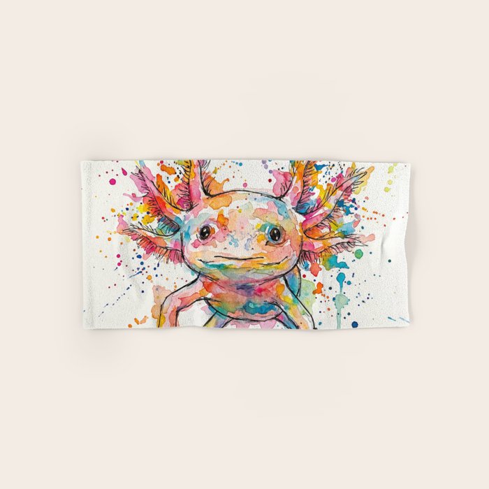 Abstract Axolotl Ink Art - Colour Splatter Watercolour Illustration Bath Towel Gallery Image 1