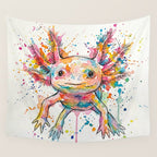 Abstract Axolotl Ink Art - Colour Splatter Watercolour Illustration Wall Tapestry Gallery Image 4