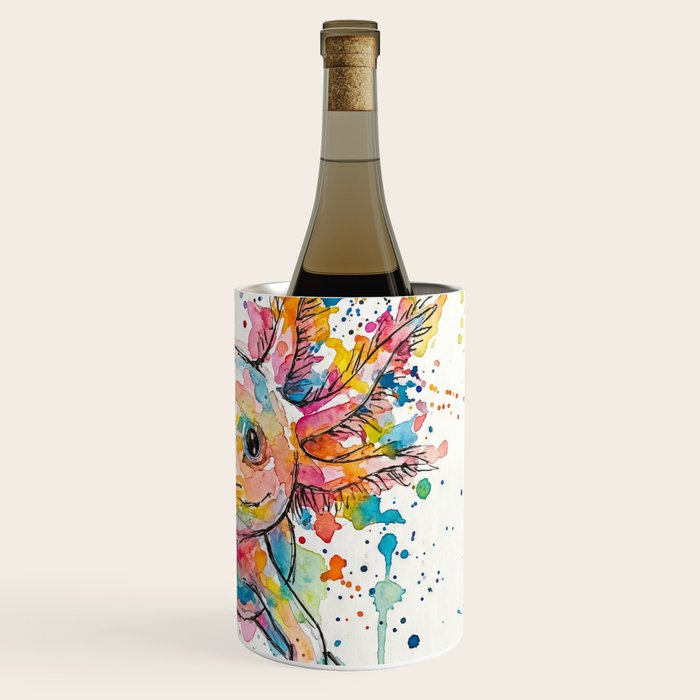 Abstract Axolotl Ink Art - Colour Splatter Watercolour Illustration Wine Chiller Gallery Image 3