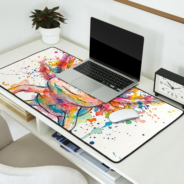 Abstract Axolotl Ink Art - Colour Splatter Watercolour Illustration Desk Mat Gallery Image 2