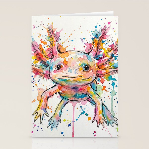 Abstract Axolotl Ink Art - Colour Splatter Watercolour Illustration Stationery Card Gallery Image 2