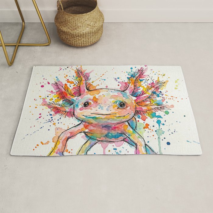 Abstract Axolotl Ink Art - Colour Splatter Watercolour Illustration Rug Gallery Image 1