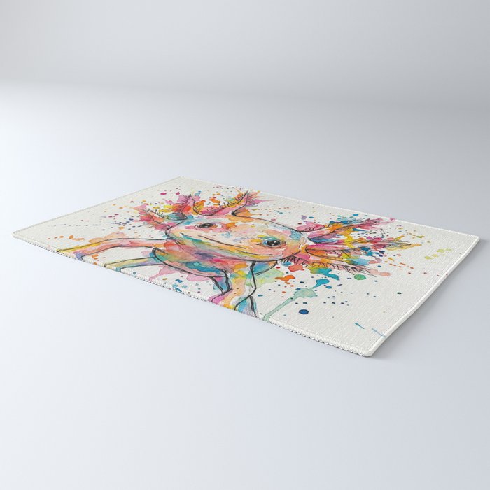Abstract Axolotl Ink Art - Colour Splatter Watercolour Illustration Rug Gallery Image 3