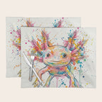Abstract Axolotl Ink Art - Colour Splatter Watercolour Illustration Placemat Gallery Image 1