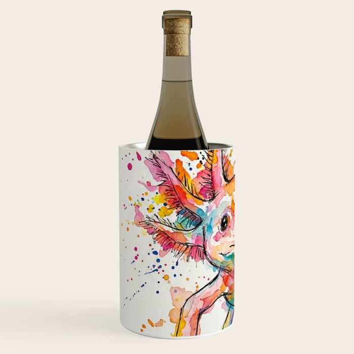 Abstract Axolotl Ink Art - Colour Splatter Watercolour Illustration Wine Chiller Gallery Image 2