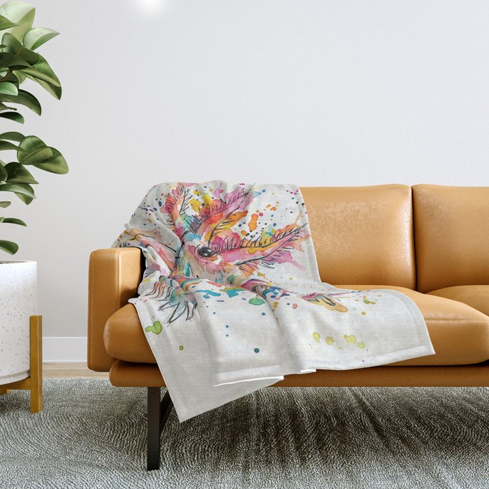 Abstract Axolotl Ink Art - Colour Splatter Watercolour Illustration Throw Blanket Gallery Image 1
