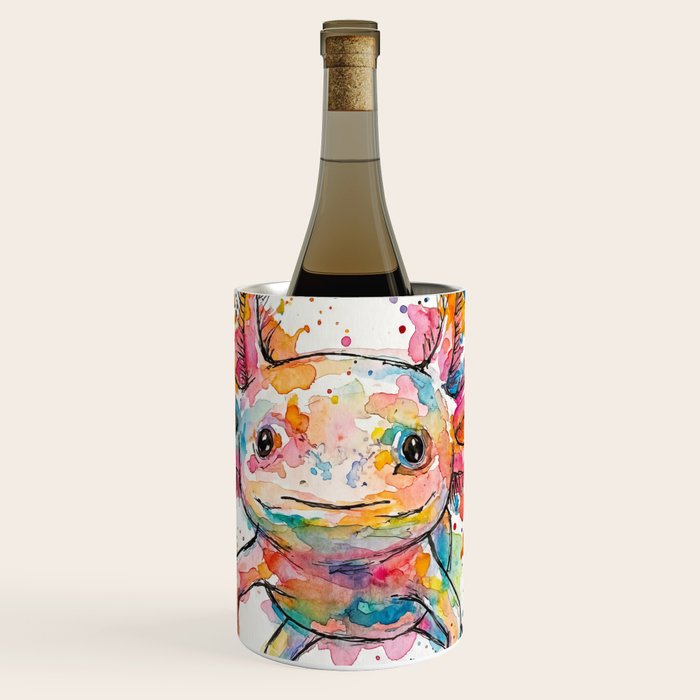 Abstract Axolotl Ink Art - Colour Splatter Watercolour Illustration Wine Chiller Gallery Image 1