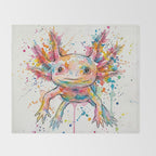 Abstract Axolotl Ink Art - Colour Splatter Watercolour Illustration Throw Blanket Gallery Image 2