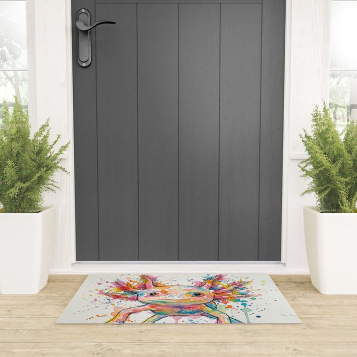 Abstract Axolotl Ink Art - Colour Splatter Watercolour Illustration Welcome Mat Gallery Image 3