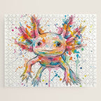 Abstract Axolotl Ink Art - Colour Splatter Watercolour Illustration Jigsaw Puzzle Gallery Image 1