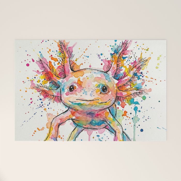 Abstract Axolotl Ink Art - Colour Splatter Watercolour Illustration Welcome Mat Gallery Image 1