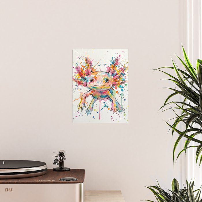 Abstract Axolotl Ink Art - Colour Splatter Watercolour Illustration Poster Gallery Image 2