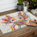 Abstract Axolotl Ink Art - Colour Splatter Watercolour Illustration Outdoor Rug Gallery Image 2