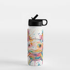 Abstract Axolotl Ink Art - Colour Splatter Watercolour Illustration Water Bottle Gallery Image 1