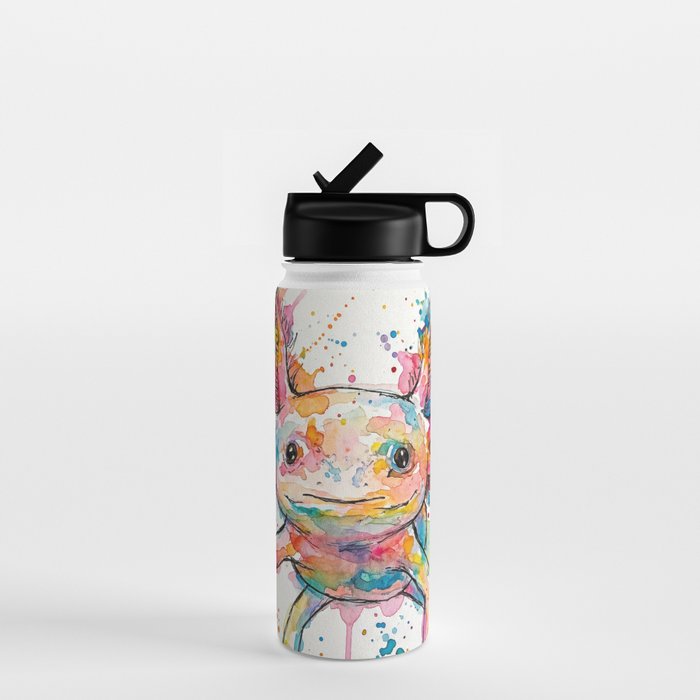 Abstract Axolotl Ink Art - Colour Splatter Watercolour Illustration Water Bottle Gallery Image 1