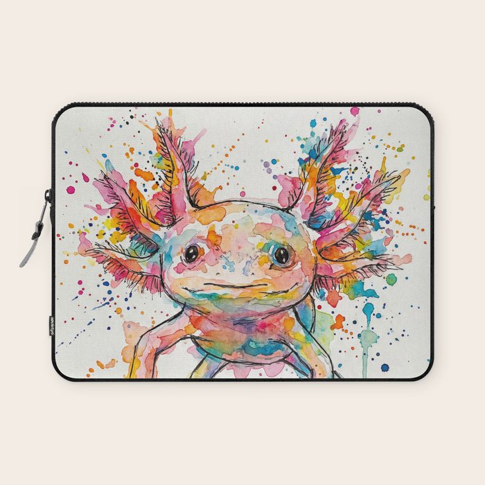 Abstract Axolotl Ink Art - Colour Splatter Watercolour Illustration Laptop Sleeve Gallery Image 1