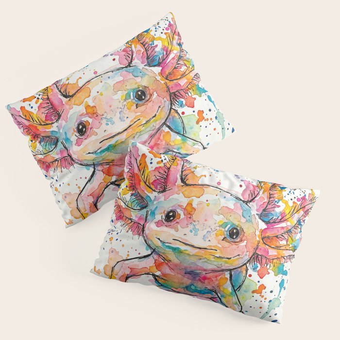 Abstract Axolotl Ink Art - Colour Splatter Watercolour Illustration Pillow Sham Gallery Image 3