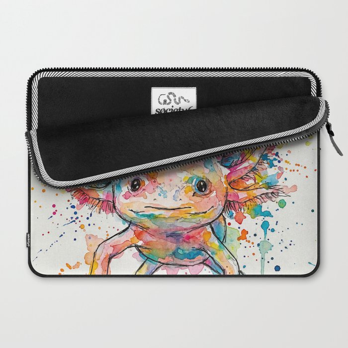 Abstract Axolotl Ink Art - Colour Splatter Watercolour Illustration Laptop Sleeve Gallery Image 2