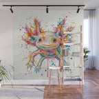 Abstract Axolotl Ink Art - Colour Splatter Watercolour Illustration Wall Mural Gallery Image 1