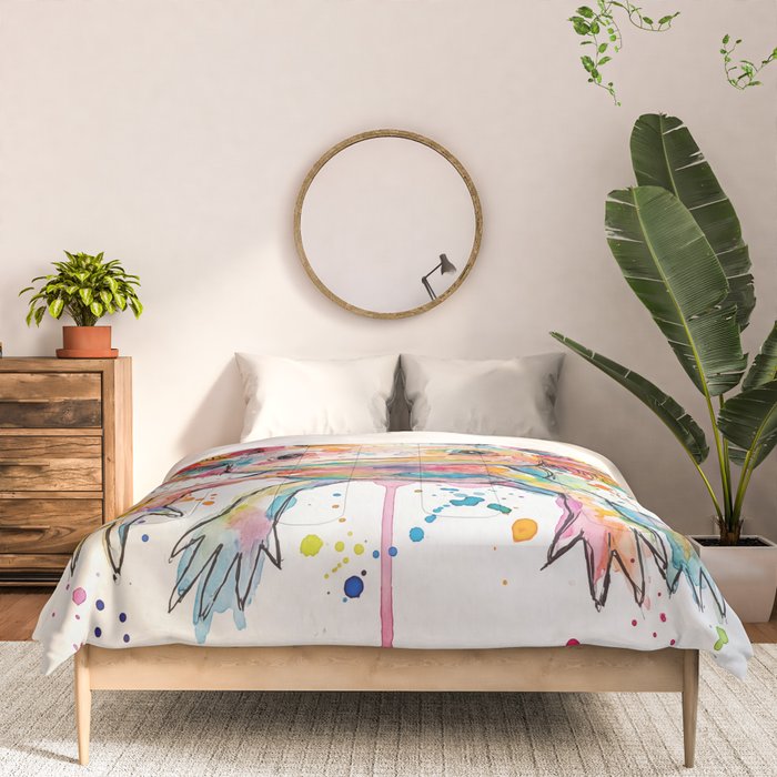 Abstract Axolotl Ink Art - Colour Splatter Watercolour Illustration Comforter Gallery Image 3