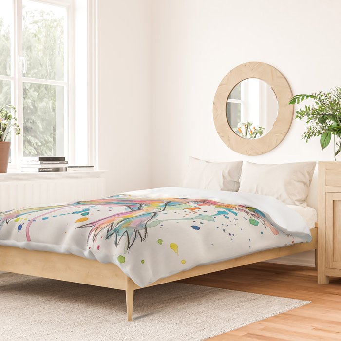 Abstract Axolotl Ink Art - Colour Splatter Watercolour Illustration Duvet Cover Gallery Image 2