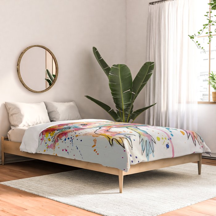 Abstract Axolotl Ink Art - Colour Splatter Watercolour Illustration Comforter Gallery Image 2