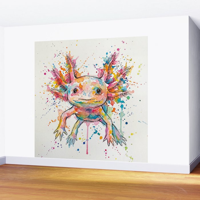 Abstract Axolotl Ink Art - Colour Splatter Watercolour Illustration Wall Mural Gallery Image 2