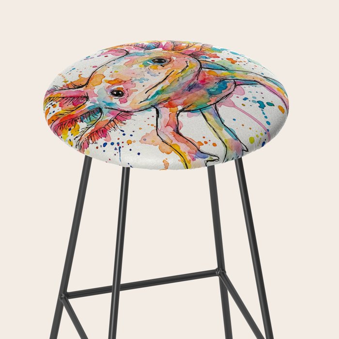 Abstract Axolotl Ink Art - Colour Splatter Watercolour Illustration Stool Gallery Image 2