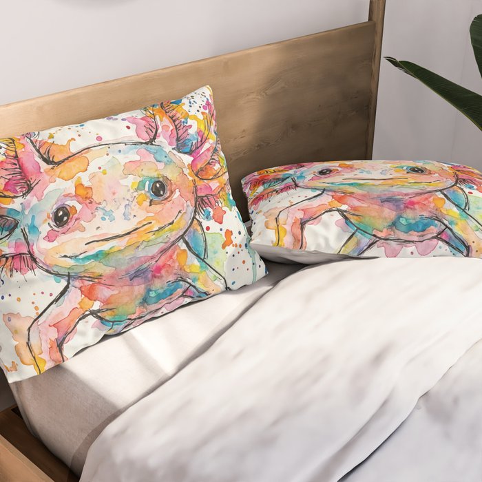 Abstract Axolotl Ink Art - Colour Splatter Watercolour Illustration Pillow Sham Gallery Image 2