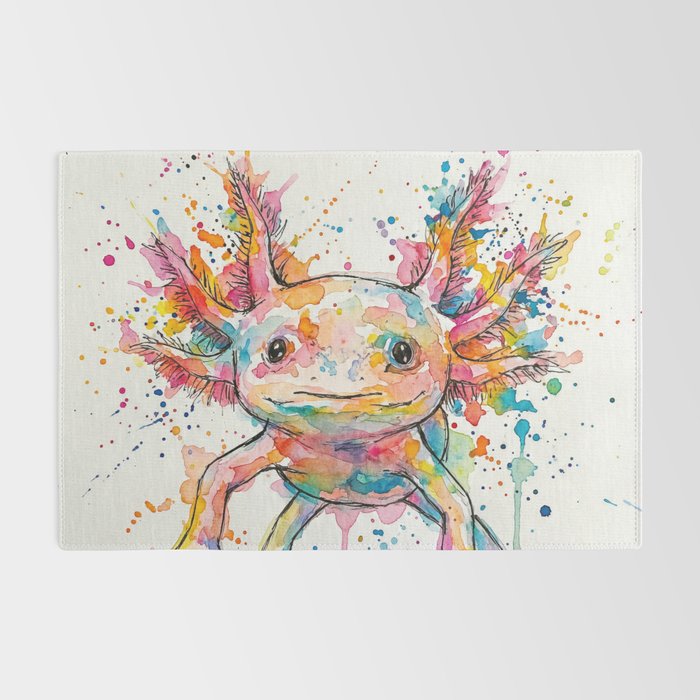 Abstract Axolotl Ink Art - Colour Splatter Watercolour Illustration Rug Gallery Image 2