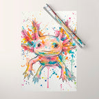 Abstract Axolotl Ink Art - Colour Splatter Watercolour Illustration Wrapping Paper Gallery Image 1
