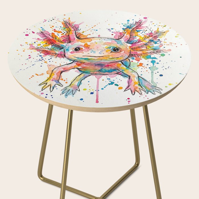 Abstract Axolotl Ink Art - Colour Splatter Watercolour Illustration Side Table Gallery Image 2