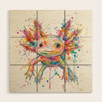 Abstract Axolotl Ink Art - Colour Splatter Watercolour Illustration Wood Wall Art Gallery Image 1
