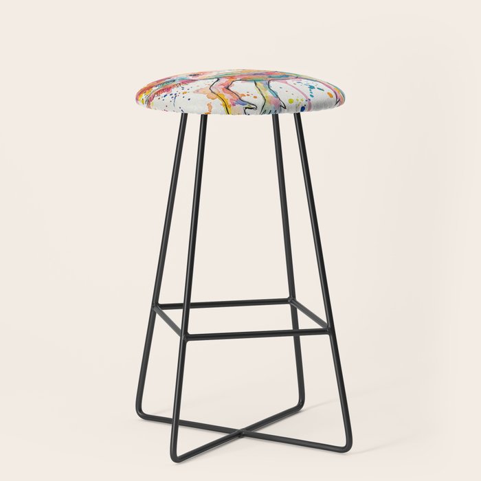 Abstract Axolotl Ink Art - Colour Splatter Watercolour Illustration Stool Gallery Image 1