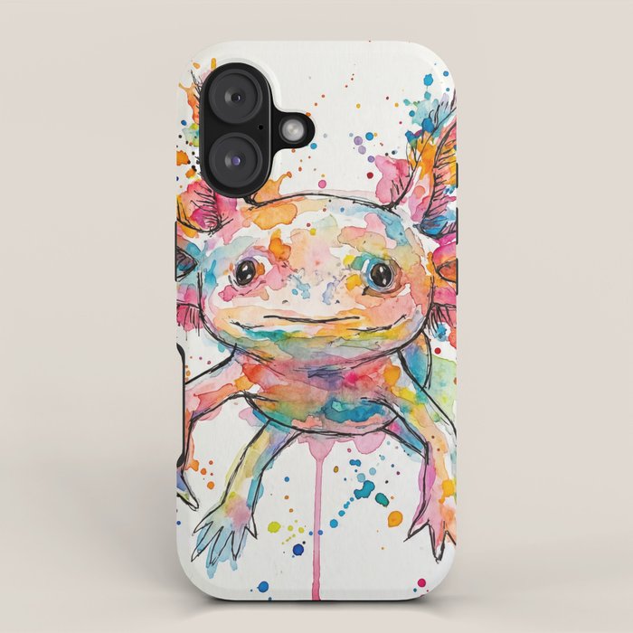 Abstract Axolotl Ink Art - Colour Splatter Watercolour Illustration iPhone Case Gallery Image 1