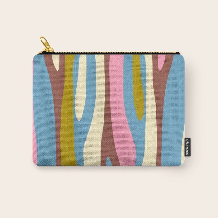 Abstract Eclectic Wild Stripes Pattern in Blue Pink Avocado Brown Carry All Pouch Gallery Image 1